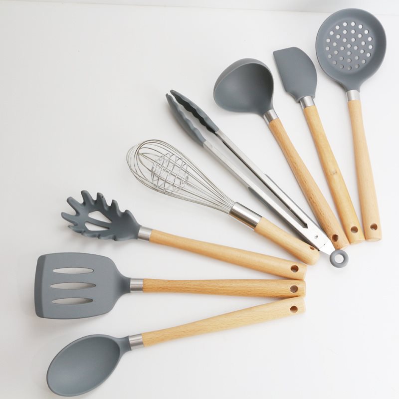 Transform Your Cooking Experience with Our Wooden Handle Silicone Kitchen Utensils Set