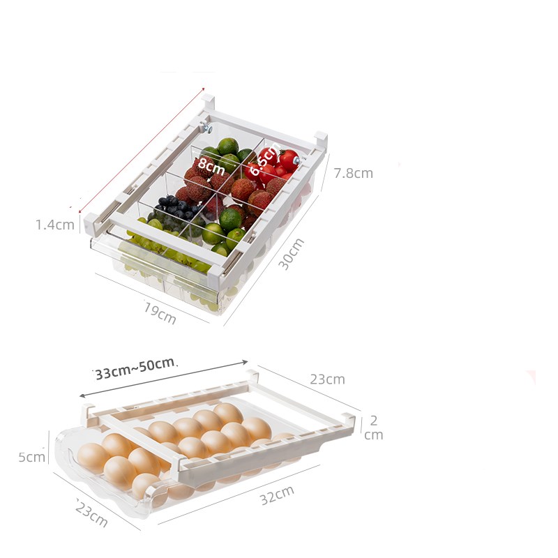Adjustable Refrigerator Storage Rack With Pull-Out Drawer Organizer