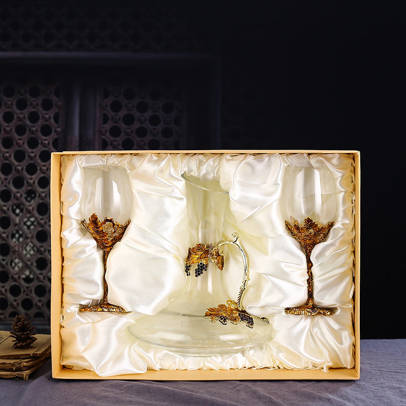 Enamel Glass Decanter Set With Crystal Serving Glasses