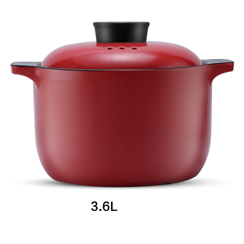 Red Ceramic Stock Pot Heat-Resistant Multi-Purpose Kitchen Casserole