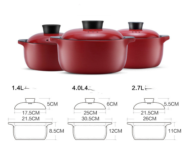 Red Ceramic Stock Pot Heat-Resistant Multi-Purpose Kitchen Casserole