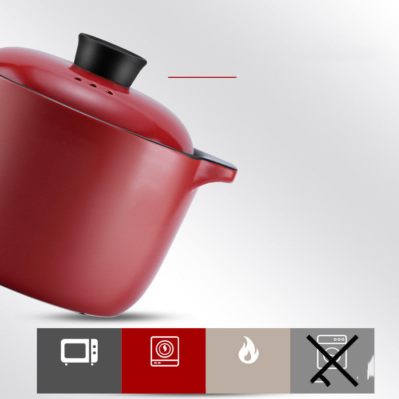 Red Ceramic Stock Pot Heat-Resistant Multi-Purpose Kitchen Casserole