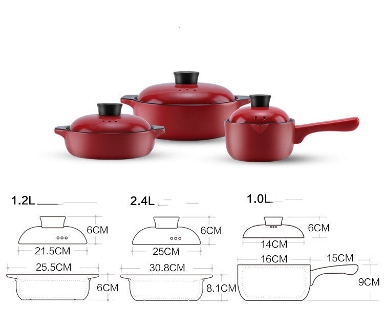 Red Ceramic Stock Pot Heat-Resistant Multi-Purpose Kitchen Casserole