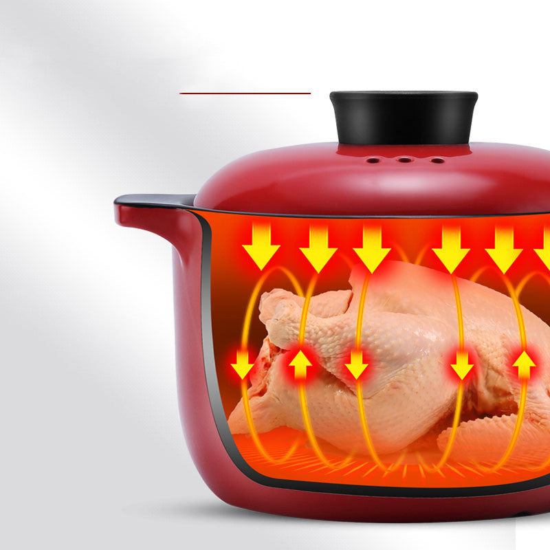Red Ceramic Stock Pot Heat-Resistant Multi-Purpose Kitchen Casserole