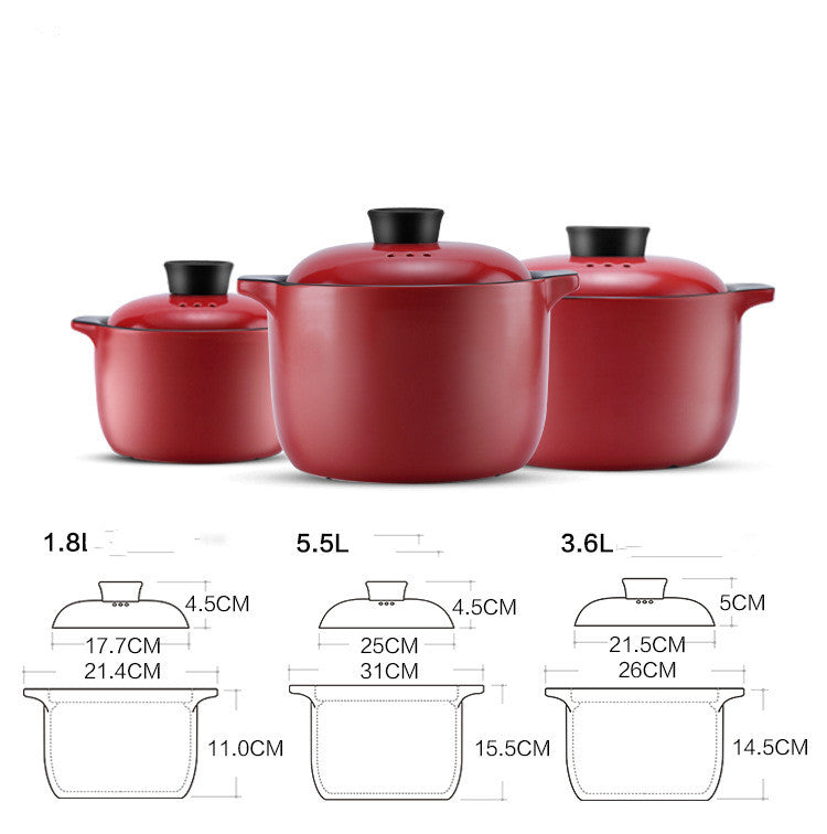Red Ceramic Stock Pot Heat-Resistant Multi-Purpose Kitchen Casserole