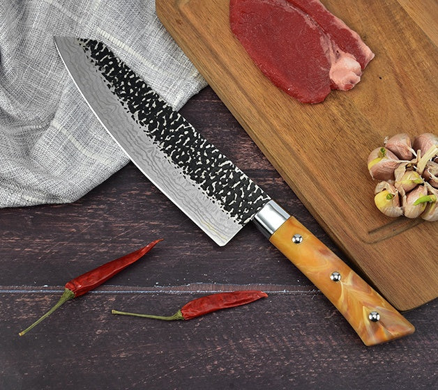 Stainless Chef Knife With Marbled Handle For Meat Slicing