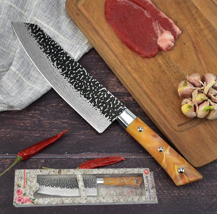 Stainless Chef Knife With Marbled Handle For Meat Slicing