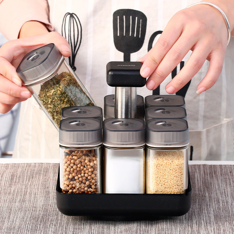 Glass Spice Jar Organizer For Kitchen Seasoning Storage