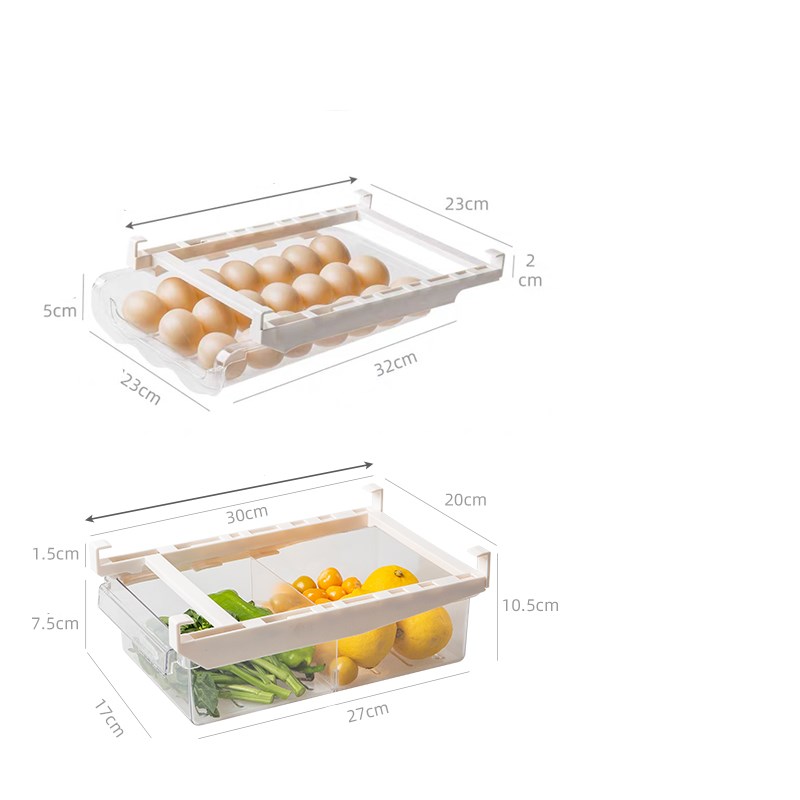 Adjustable Refrigerator Storage Rack With Pull-Out Drawer Organizer