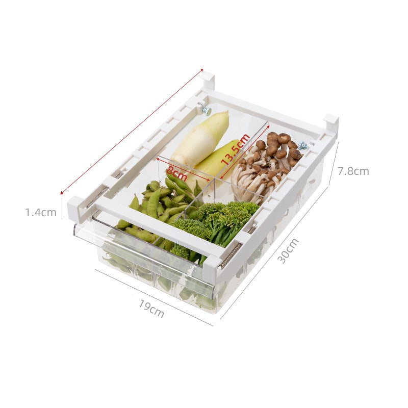 Adjustable Refrigerator Storage Rack With Pull-Out Drawer Organizer