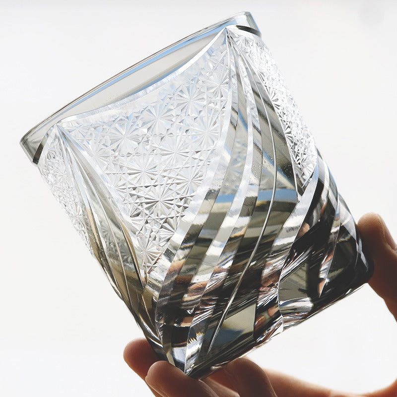 Hand Carved Crystal Tumbler Glass For Elegant Beverage Serving
