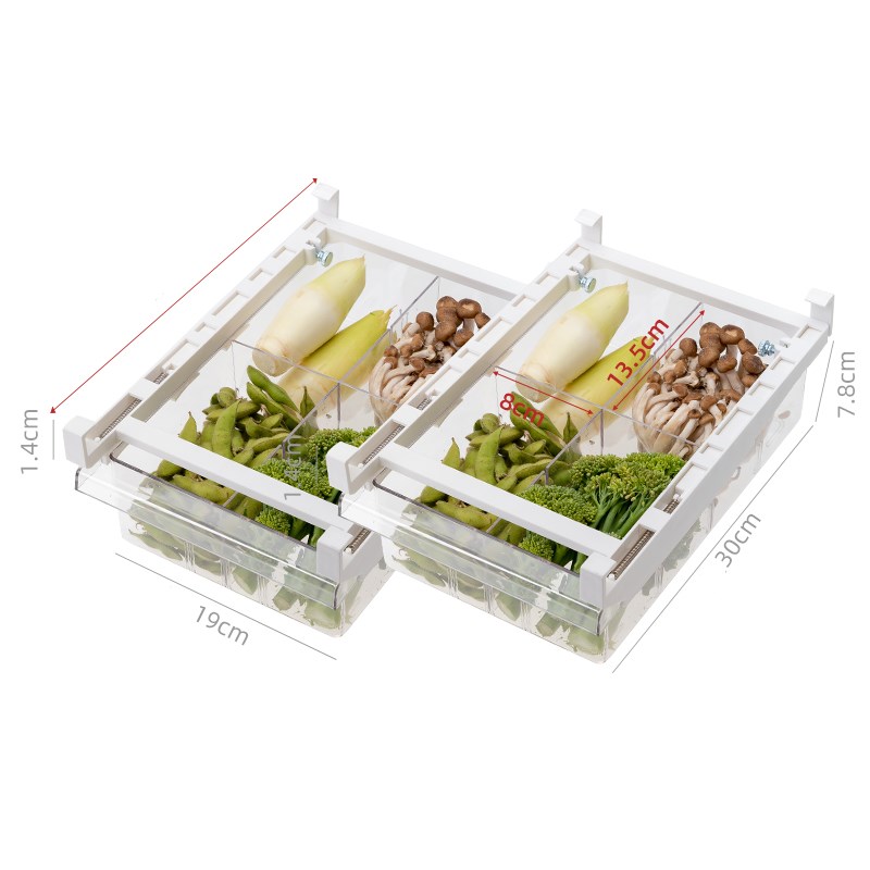 Adjustable Refrigerator Storage Rack With Pull-Out Drawer Organizer