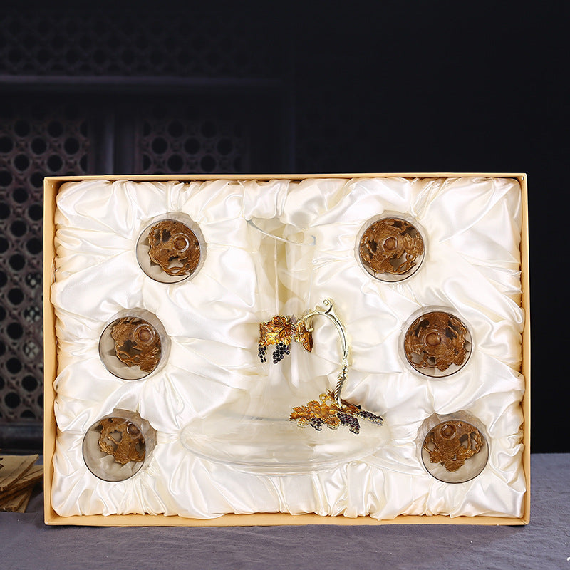 Enamel Glass Decanter Set With Crystal Serving Glasses