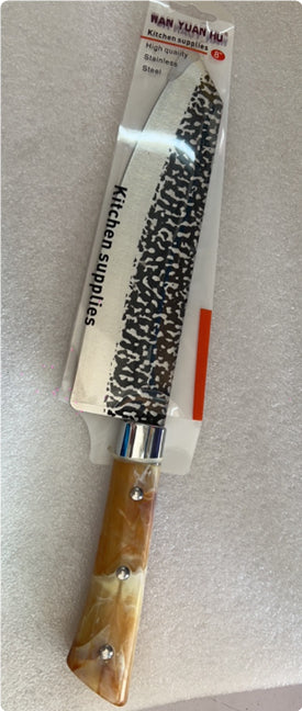 Stainless Chef Knife With Marbled Handle For Meat Slicing