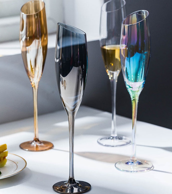 Elegant Crystal Goblet With Oblique Rim For Home Beverages