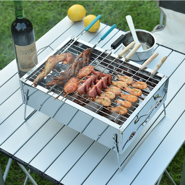 Portable Stainless Steel Charcoal Barbecue Grill For Home Cooking