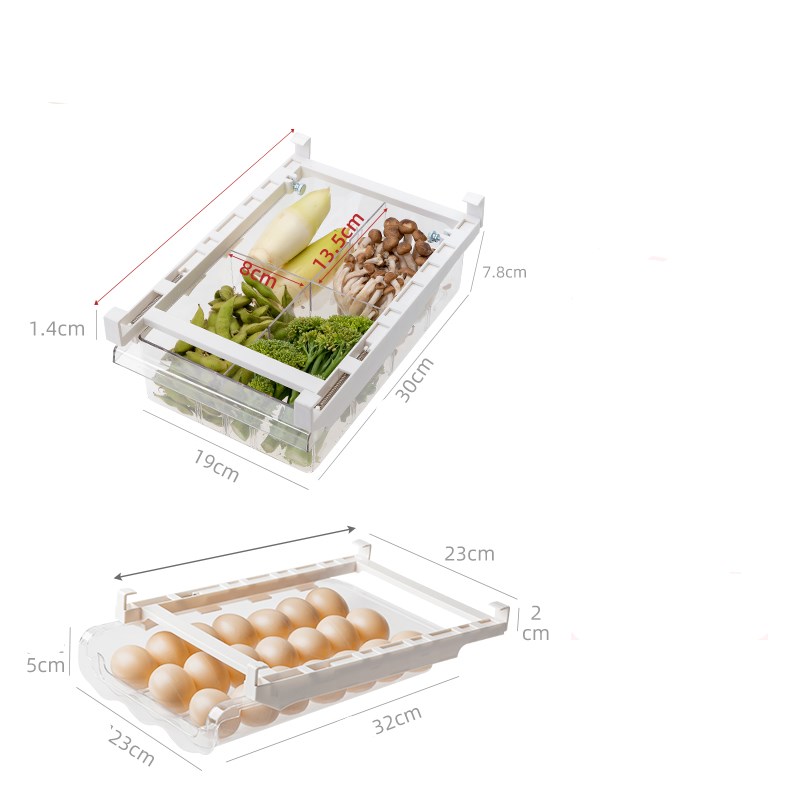 Adjustable Refrigerator Storage Rack With Pull-Out Drawer Organizer