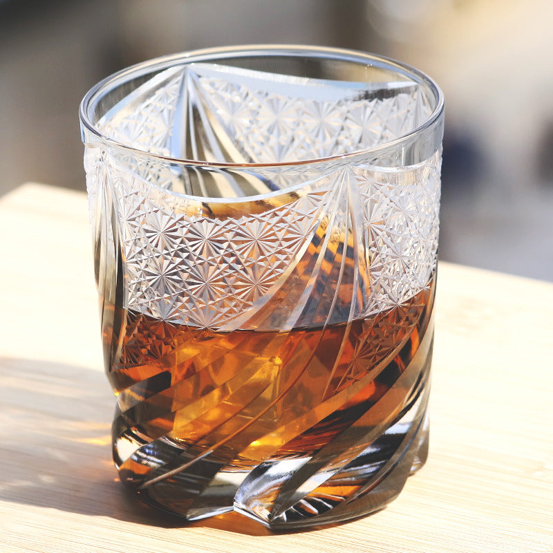 Hand Carved Crystal Tumbler Glass For Elegant Beverage Serving