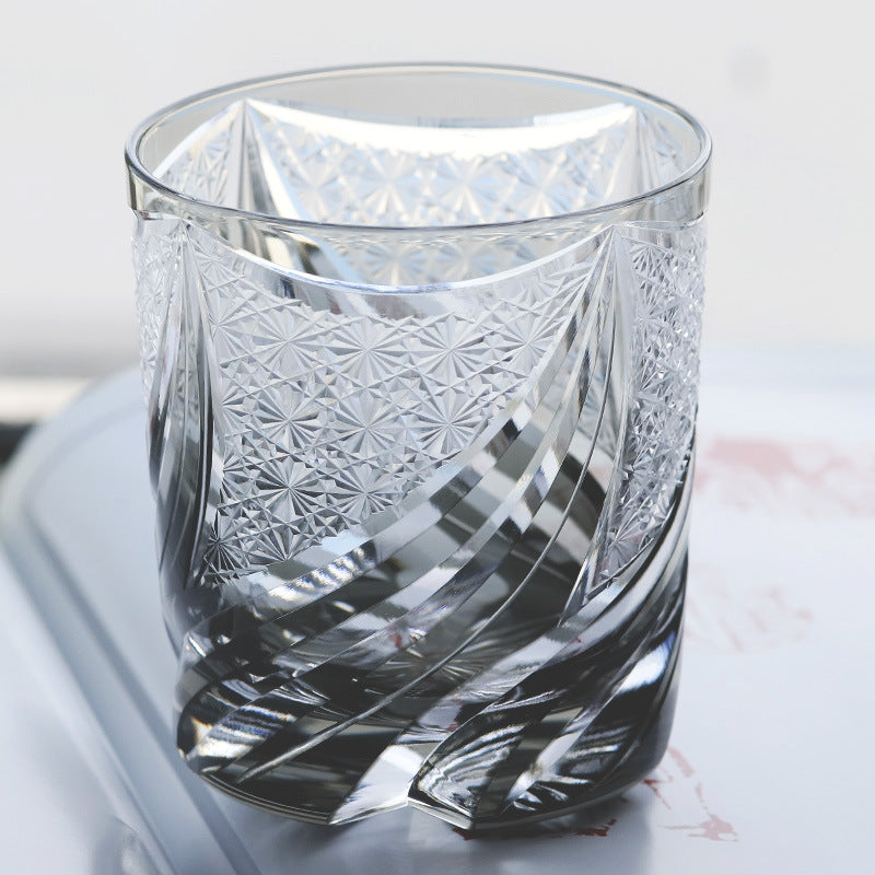 Hand Carved Crystal Tumbler Glass For Elegant Beverage Serving