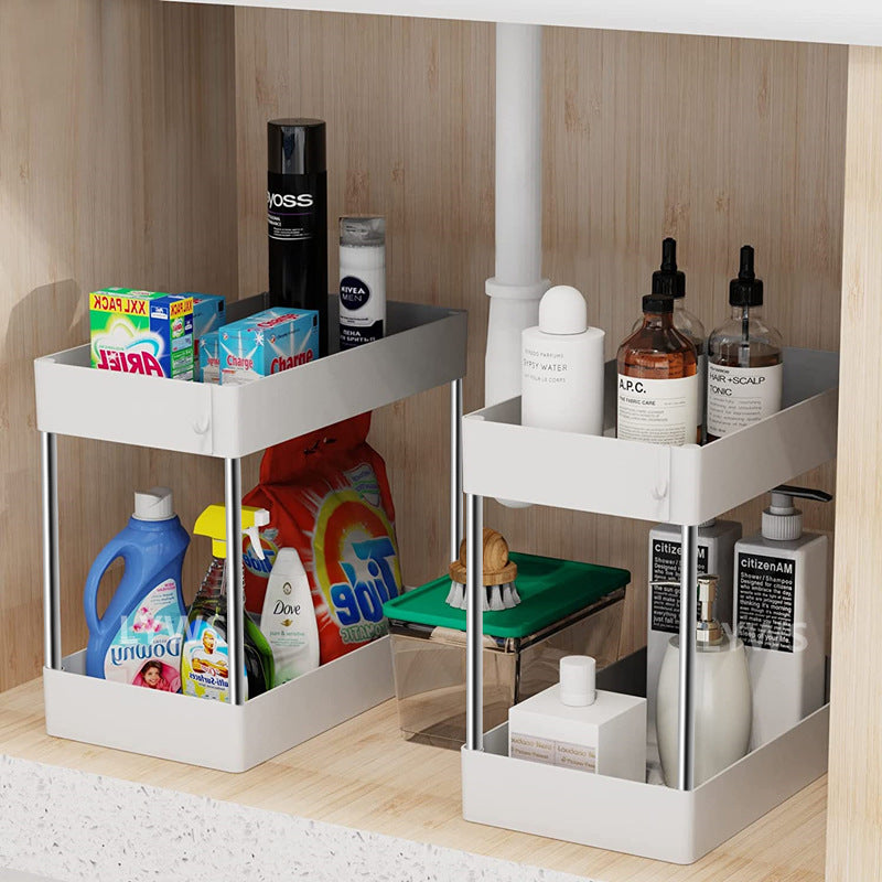Under Sink Storage Organizer With Two Tier Drawer Shelf
