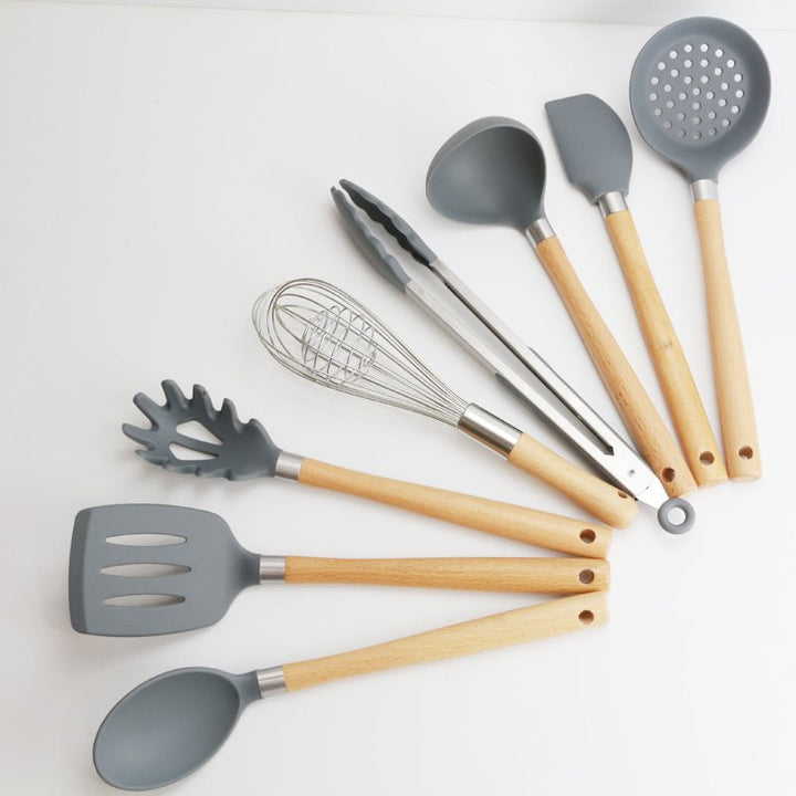 Wooden Handle Silicone Kitchen Utensils Set