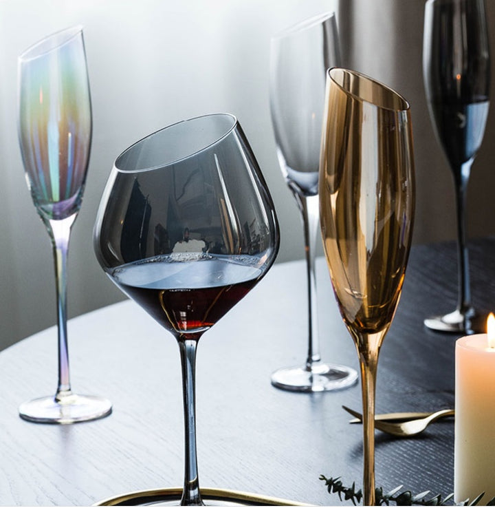 Elegant Crystal Goblet With Oblique Rim For Home Beverages