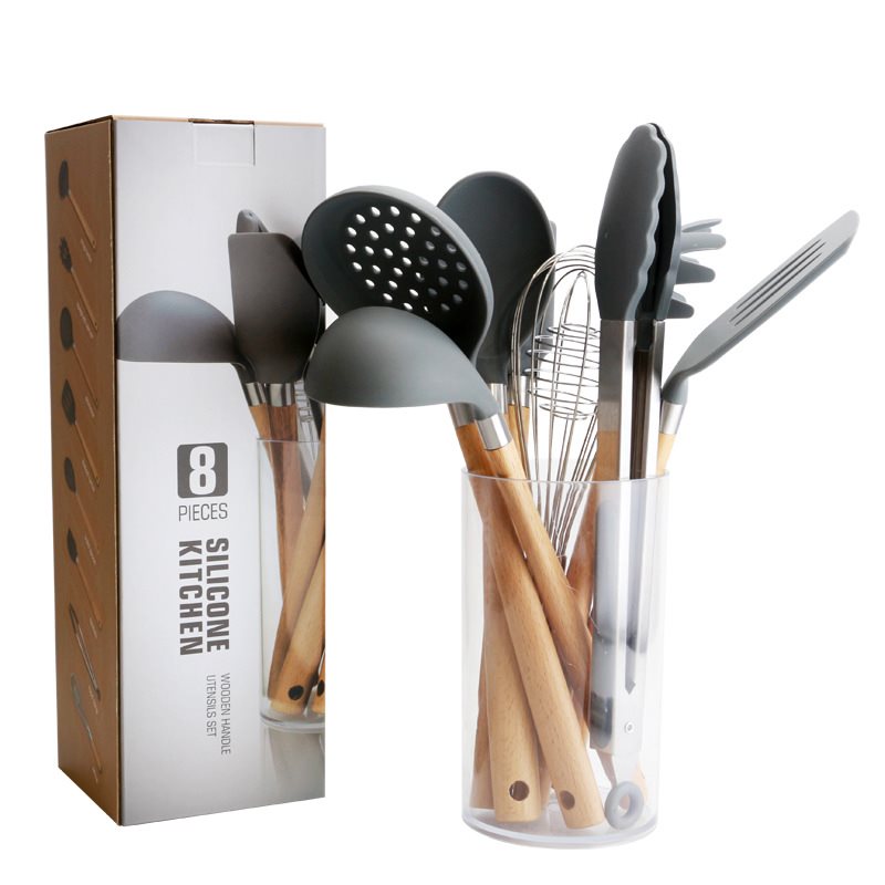 Wooden Handle Silicone Kitchen Utensils Set