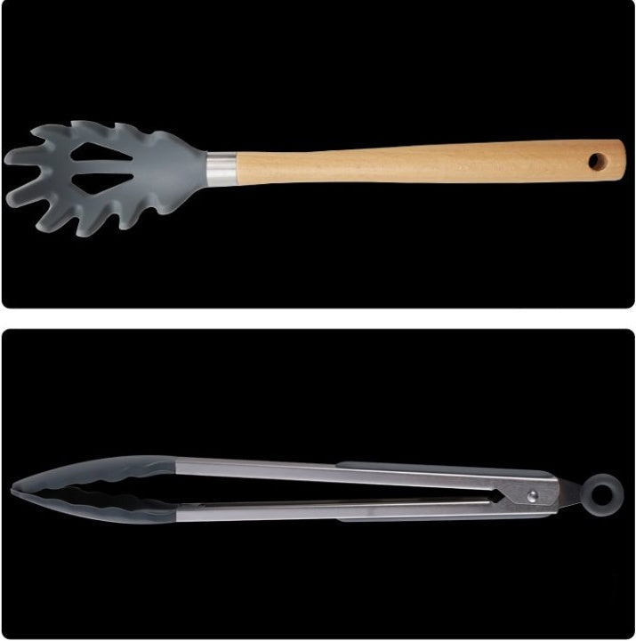 Wooden Handle Silicone Kitchen Utensils Set