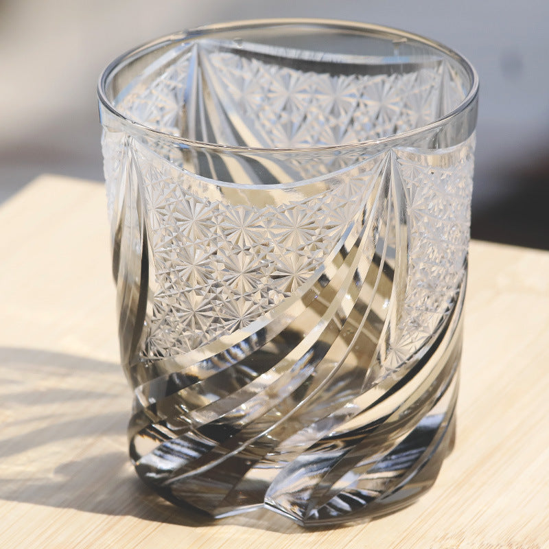 Hand Carved Crystal Tumbler Glass For Elegant Beverage Serving